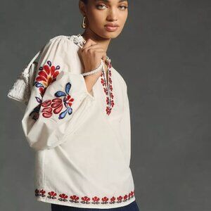 New with Tags Farm Rio x Anthropologie Embroidered Peasant Blouse